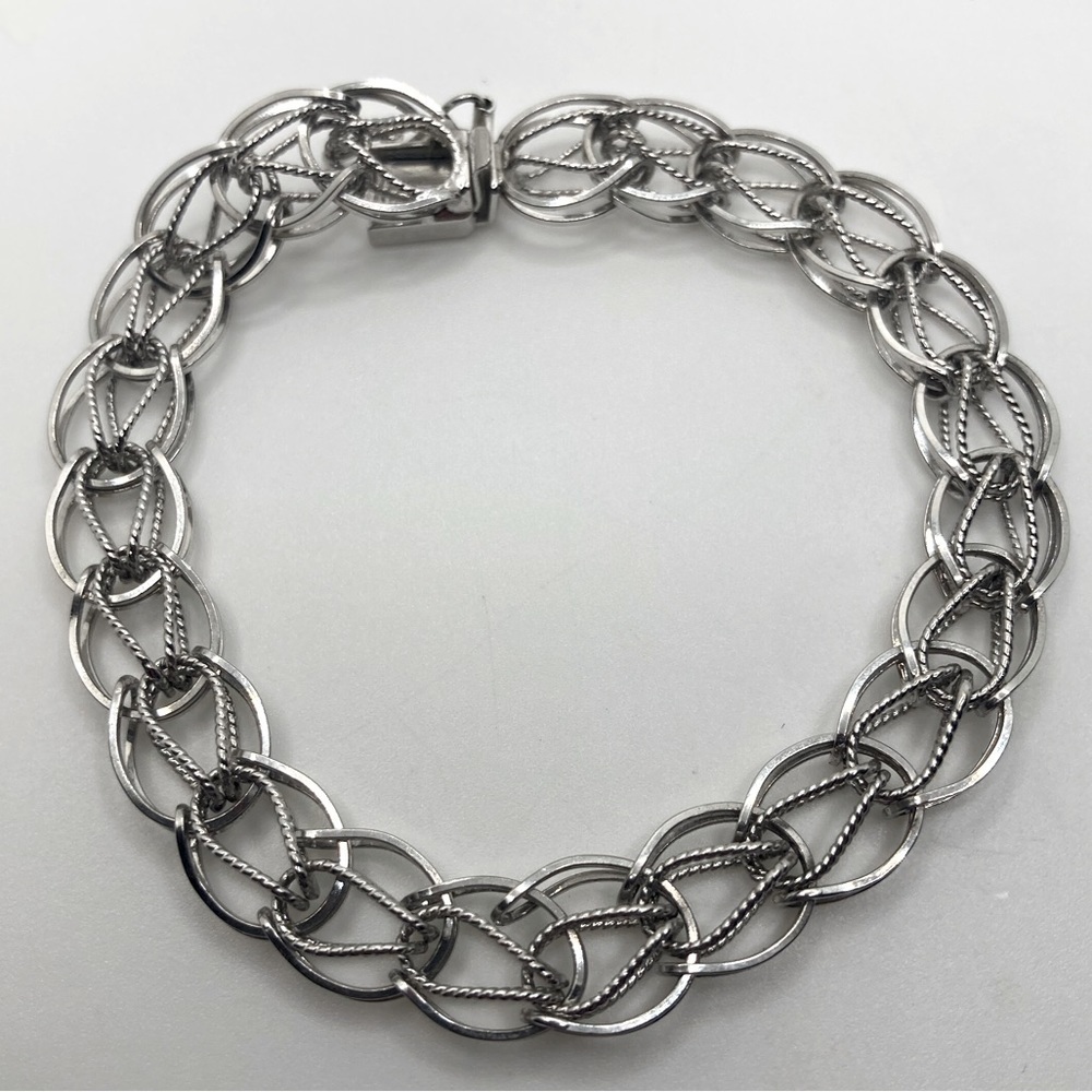 Vtg Sterling Silver Woven Link Charm Bracelet Slide Lock Clasp 7.5” L .4” W 12g